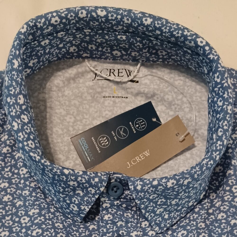 J Crew Performance Polo Shirt Spring Field Floral Blue Size Large NWT